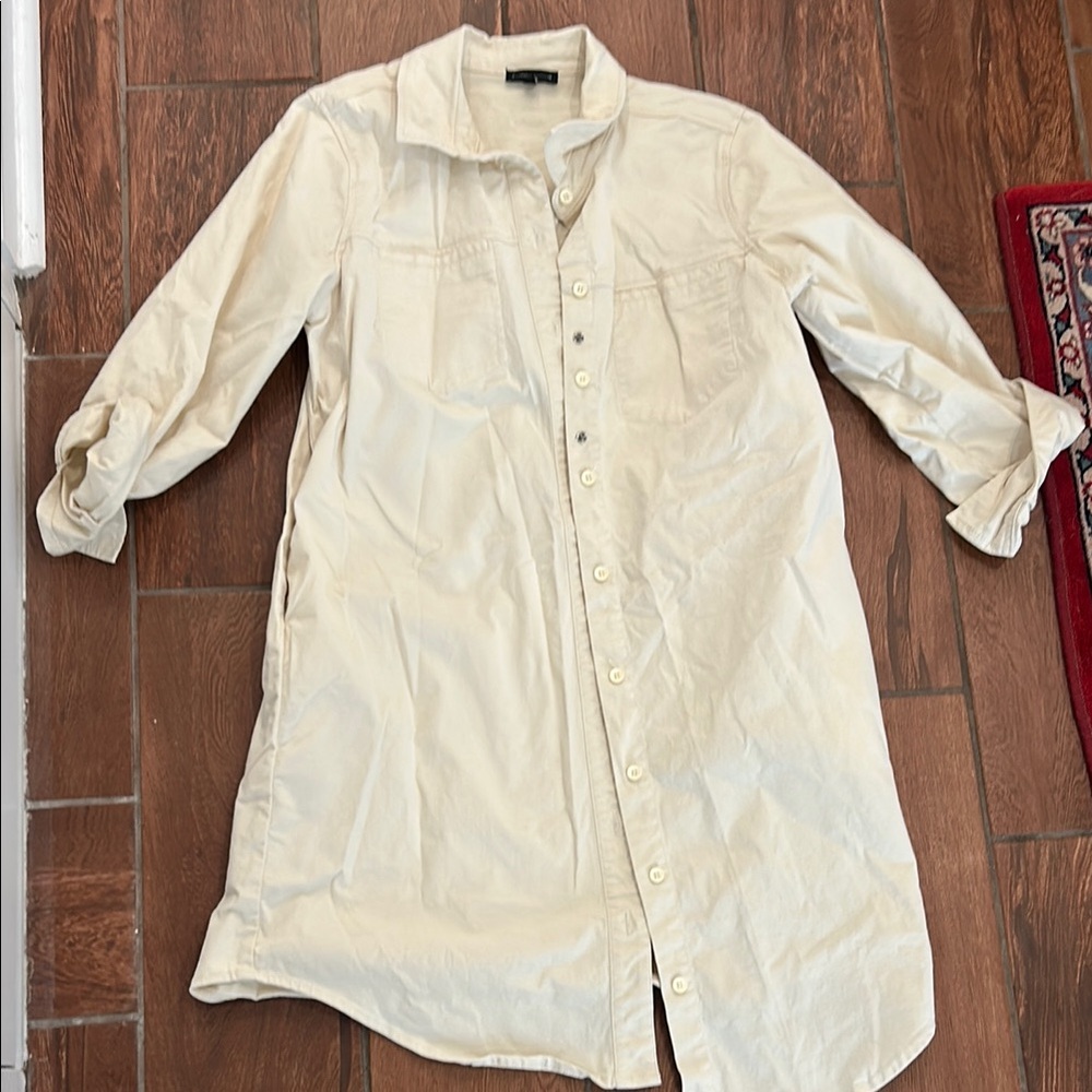 Universal Standard Ivory Long-Sleeve Button-Down Shirt Dress